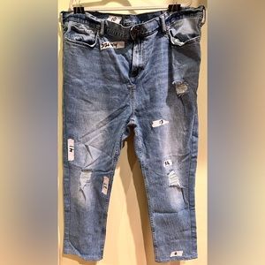 Old Navy stretch, blue jeans, size 44 professionally altered